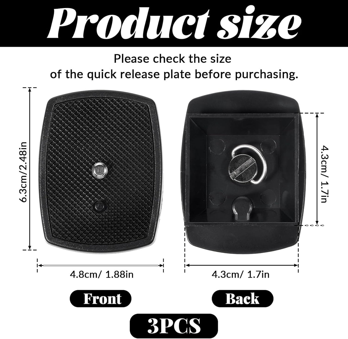 Gemoioio 3-Pack, 43mm 1/4"-20 Arca-Type Quick Release Plate Universal Camera Mount Plate with Screw Durable Aluminum QR