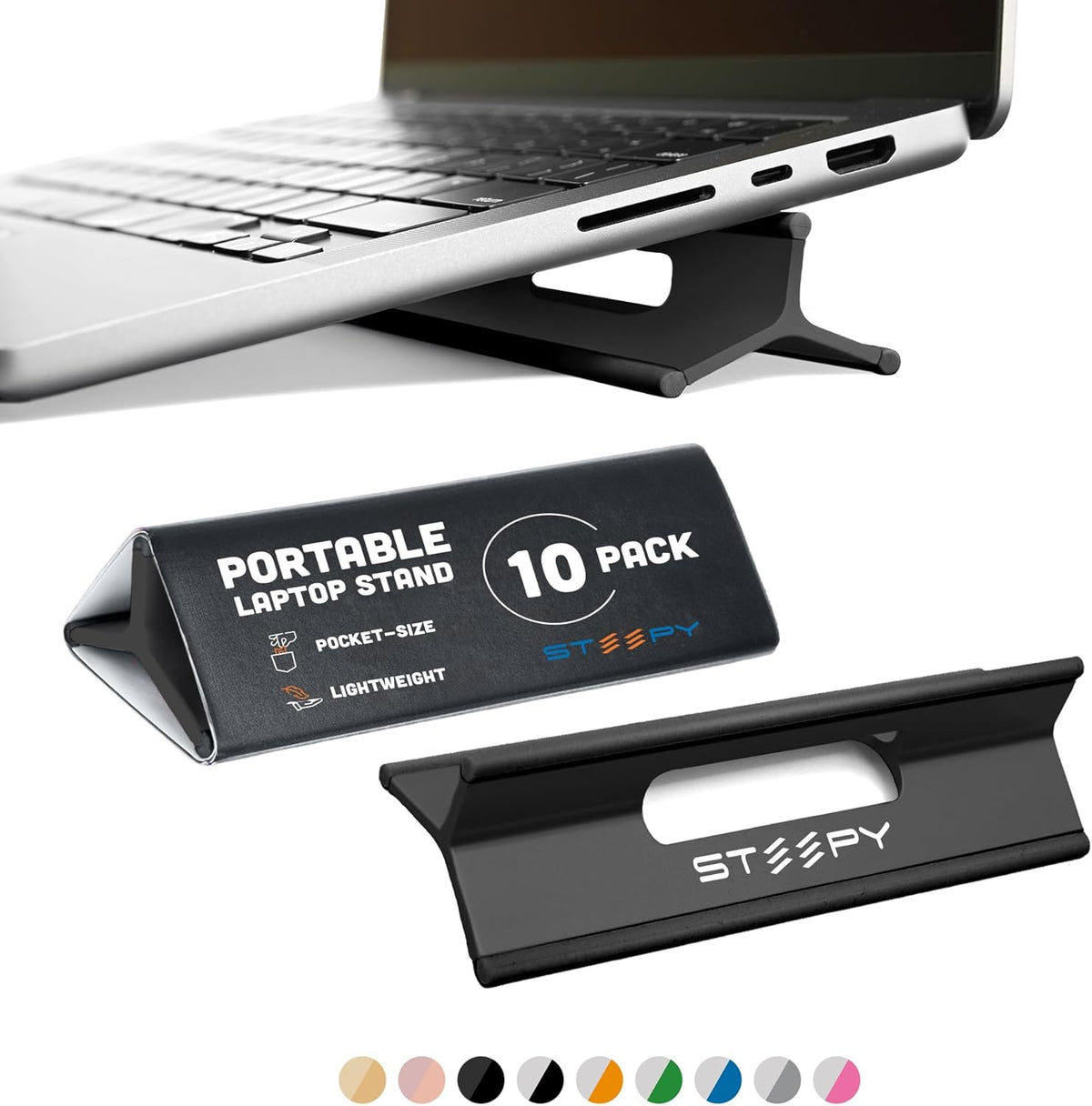 Steepy Portable Laptop Stand for Desk – Adjustable Height, & Portable Laptop Holder – Ergonomic Computer Stand for Cooling & Comfort – Slip-Proof, Sturdy Design – Universal Fit for 13-17 Inch Devices