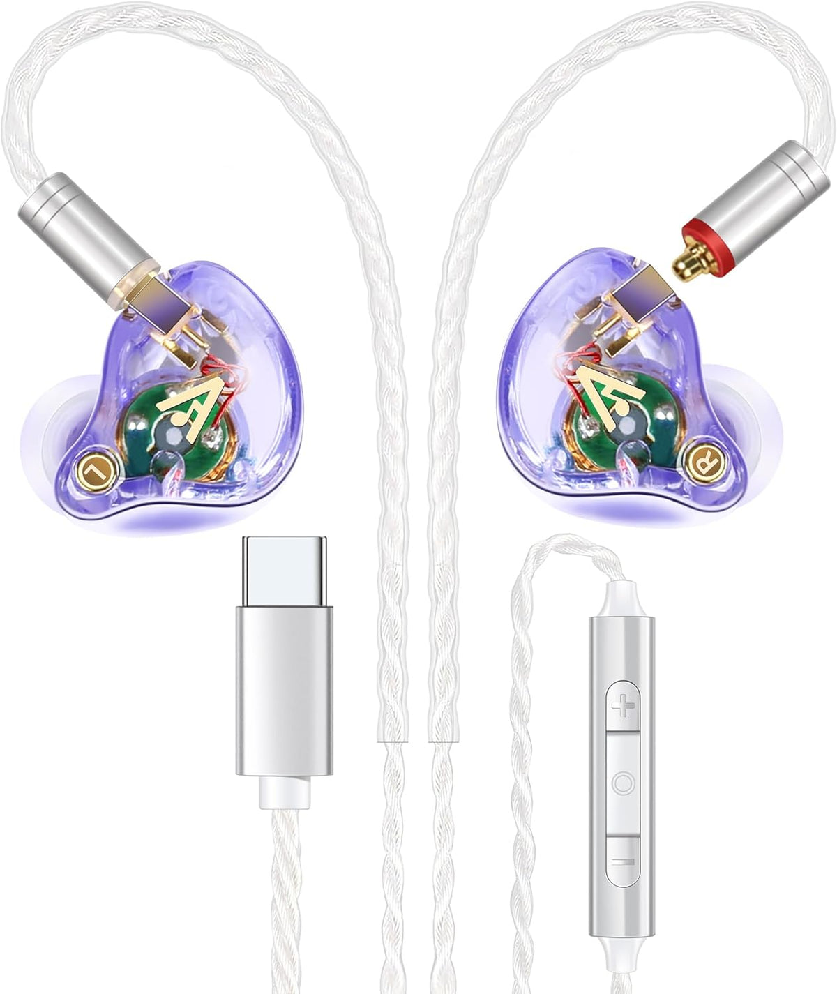 Vibes 202MC USB-C Wired Earbuds - HiFi in Ear Monitor Headphones - Noise Isolating Ear Buds w/ Mic - Clear Sound, Deep Bass & Comfort-Fit Earphones - MMCX to USBC, Silver Plated Cord, Carrying Case