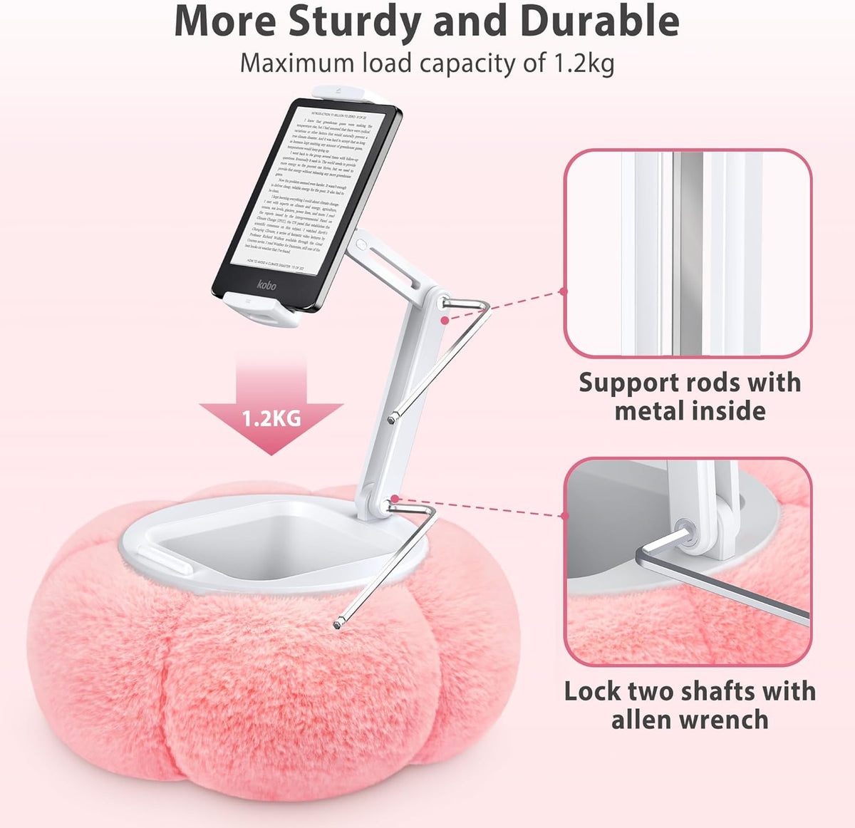 CreaDream Pumpkin Tablet Pillow Stand Holder for Kindle iPad, Adjustable Phone Pillow Stand for Lap Bed with Detachable Snack Bowl, Compatible with 4.7"-13" Tablet, iPad, iPhone, Samsung Tabs, Kindle