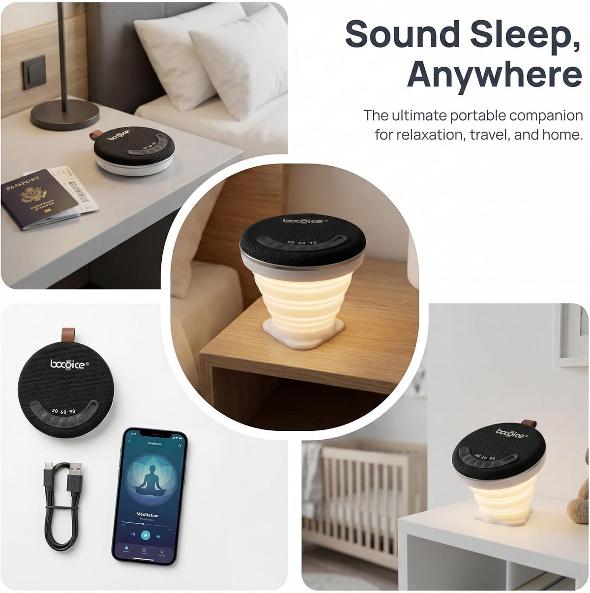 bocoice 1s Foldable Bluetooth Speaker with Sleep Night Light & Magnetic Suction - Collapsible Portable Mini Speaker