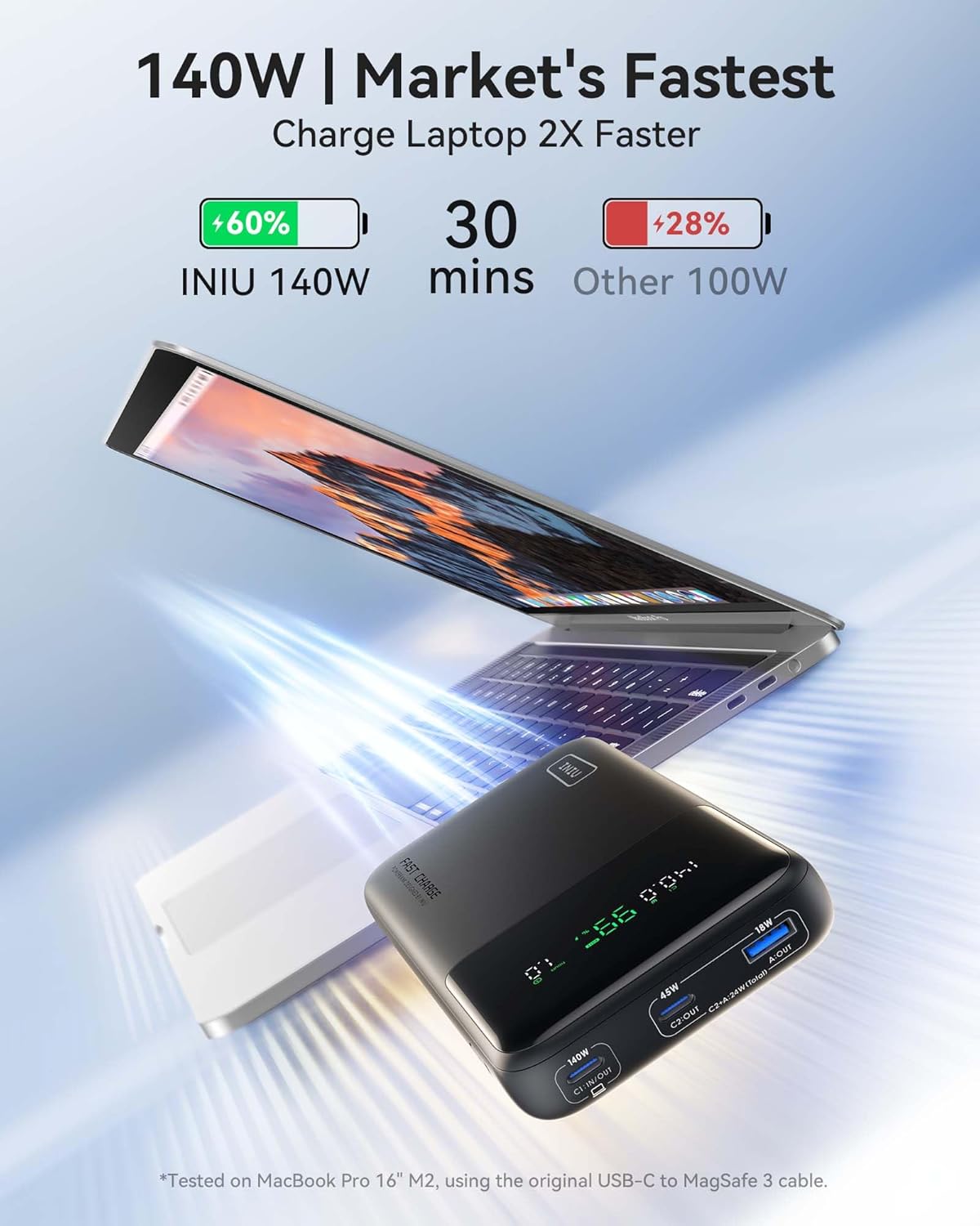 INIU 140W Power Bank, 25000mAh High Capacity Laptop & Phone Portable Charger, Fast Charging Flight Cruise Ship Family Essentials Traveling Mini Battery Pack for College Student Teen Boys Girls, Orange