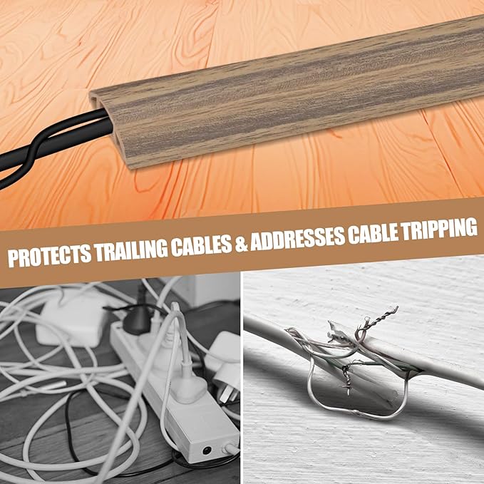 Floor Cord Cover Self Adhesive Cord Hider,10FT Cable Management, Extension Strip Protector for Wires, Prevent Cable Trips for Offices, Gyms, Exhibitions Cavity:0.39"(W) x0.27(H) Woodsmokedbrown