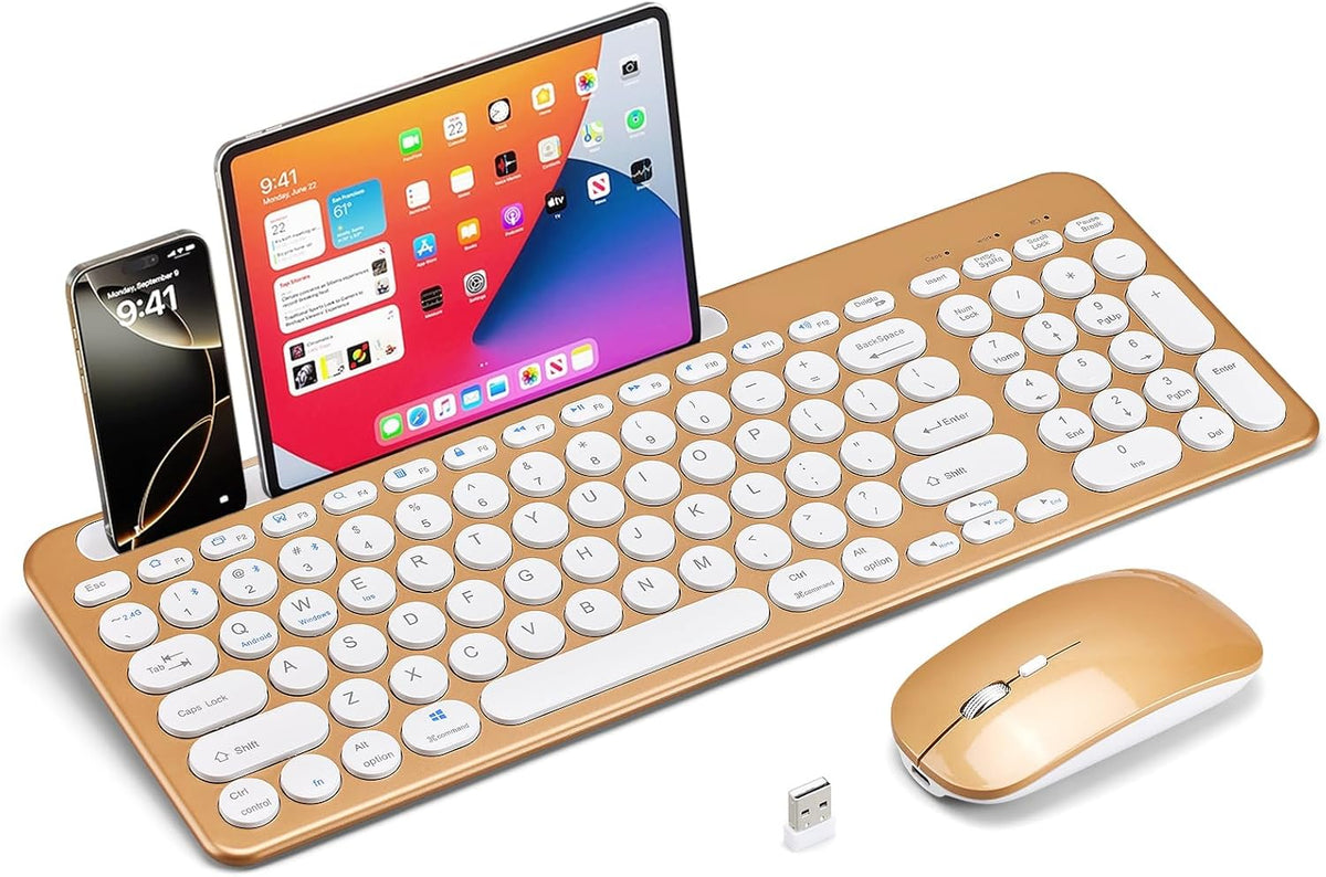 Guiheng 5.0 3.0 +2.4G) Wireless Keyboard and Mouse Combo with Phone Tablet Holder, Rechargeable Dual-Mode (Bluetooth