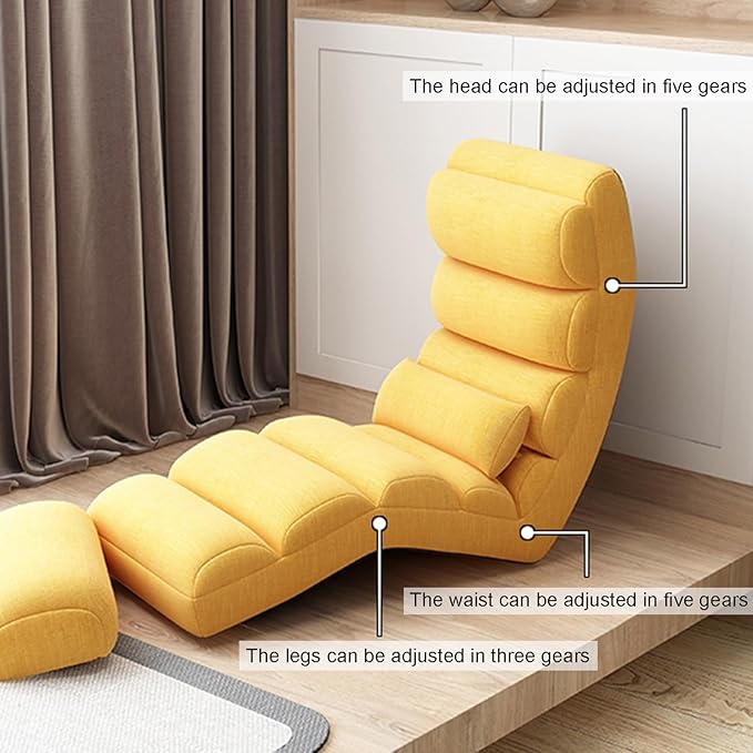 Floor Chair 13 Gear Adjustable Back Support Folding Sofa Bed Ergonomic Large Support Lounger Easy for Storage Comfortable Padded Gaming Chair(Green-A)