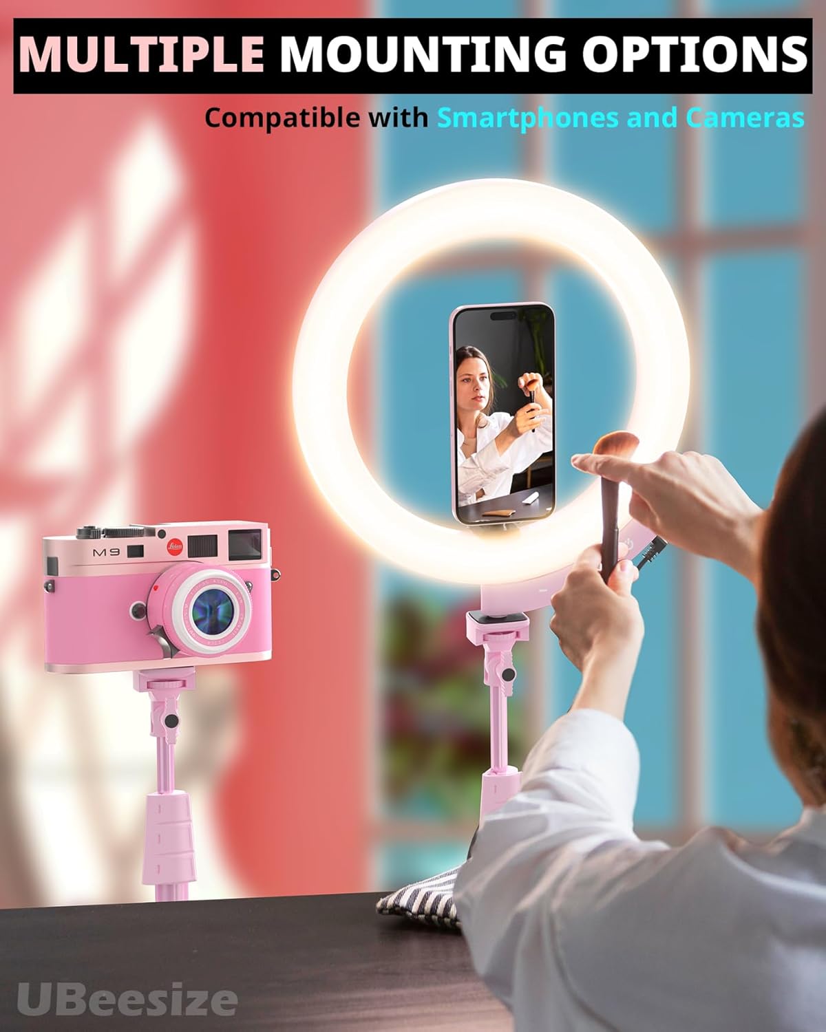 UBeesize Upgraded 12'' Ring Light with 62'' Tripod Stand and Magnetic Phone Holder,LED Selfie RingLight for iPhone with Remote,Circle Light for Tiktok/YouTube/Photography/Makeup/Live Stream Pink
