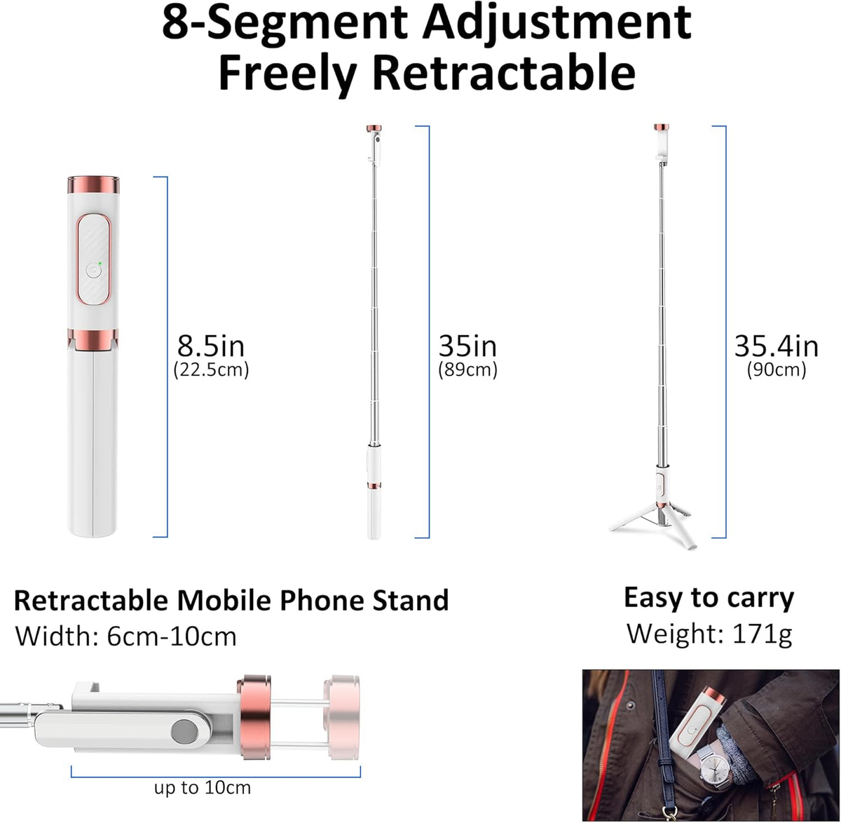 CellphoneTripod with Remote, Aluminum Alloy Selfie Stick Tripod, Best Foldable Mini Extendable Tripod Stand 270° Rotation Compatible with iPhone/Android Travel Essentials