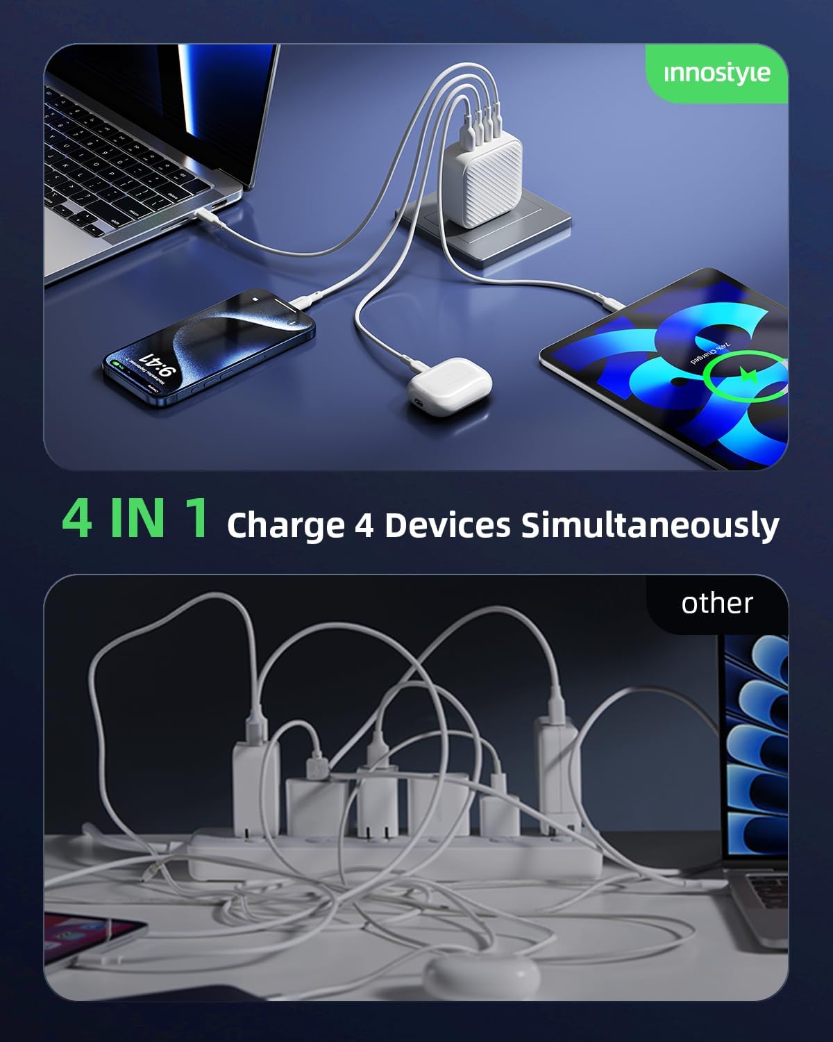 100W USB C Charger 4 Port GaN Wall Charger Block Compact Power Adapter with Folable Plugs for MacBook Air/Pro, Laptop, Tablet, iPad, iPhone, Samsung Galaxy, Apple Watch and More