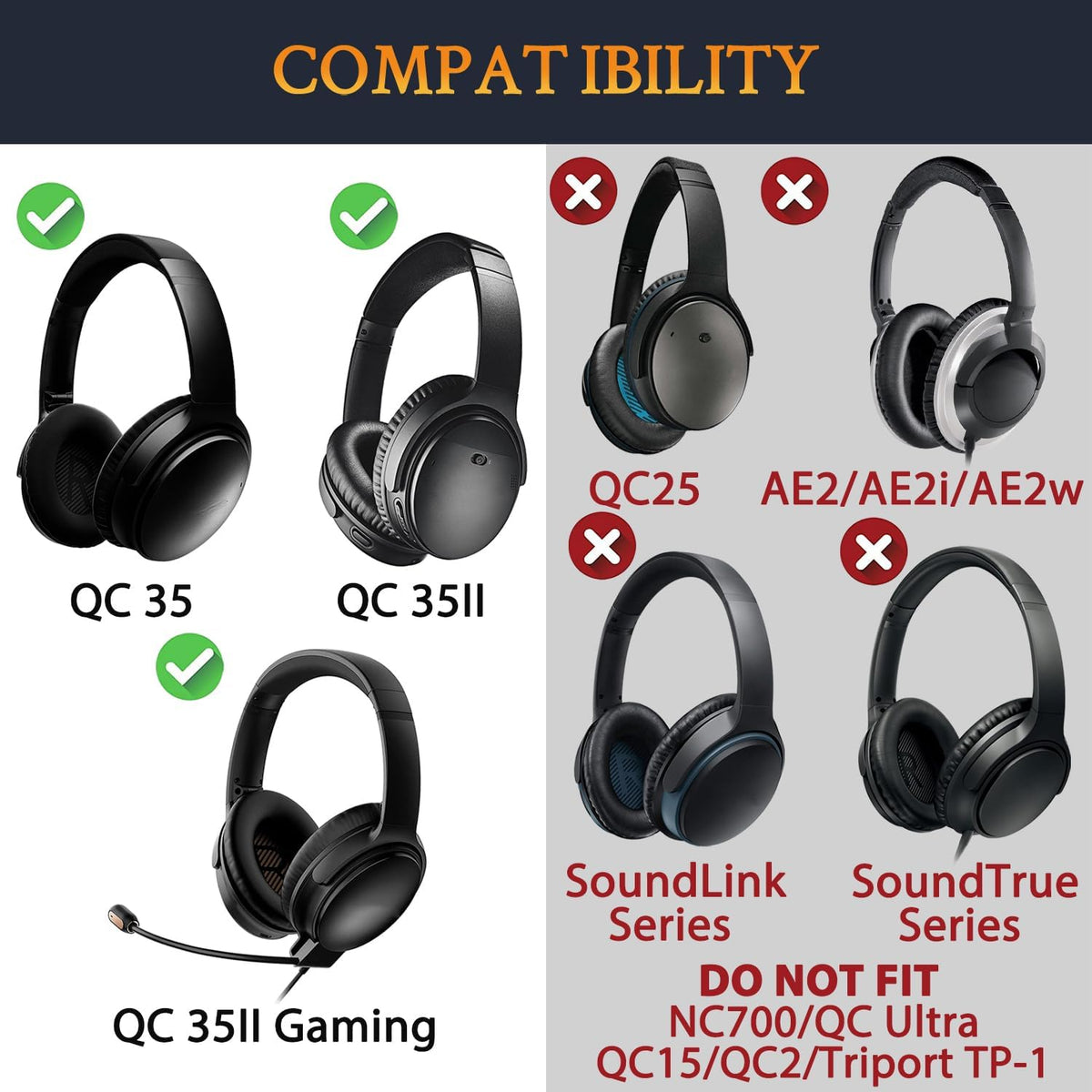 SOULWIT Ear Pads Cushions + Headband + Silicone Earpads Cover Protector, Replacement Kit for Bose QuietComfort 35 QC35, QC35 ii Over-Ear Headphones - Blue