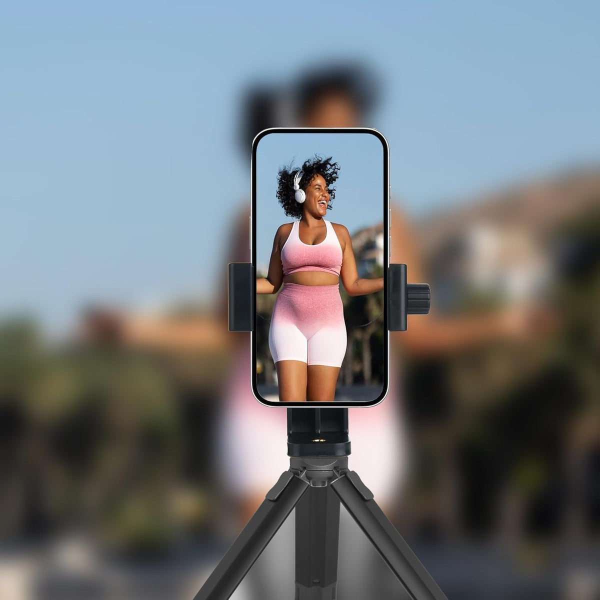Phone Tripod Mount Adapter with Camera Remote Controller, Cell Phone Holder Clip with Adjustable Clamp Compatible with iPhone, Samsung, HTC, Huawei etc., Include Wrist Strap