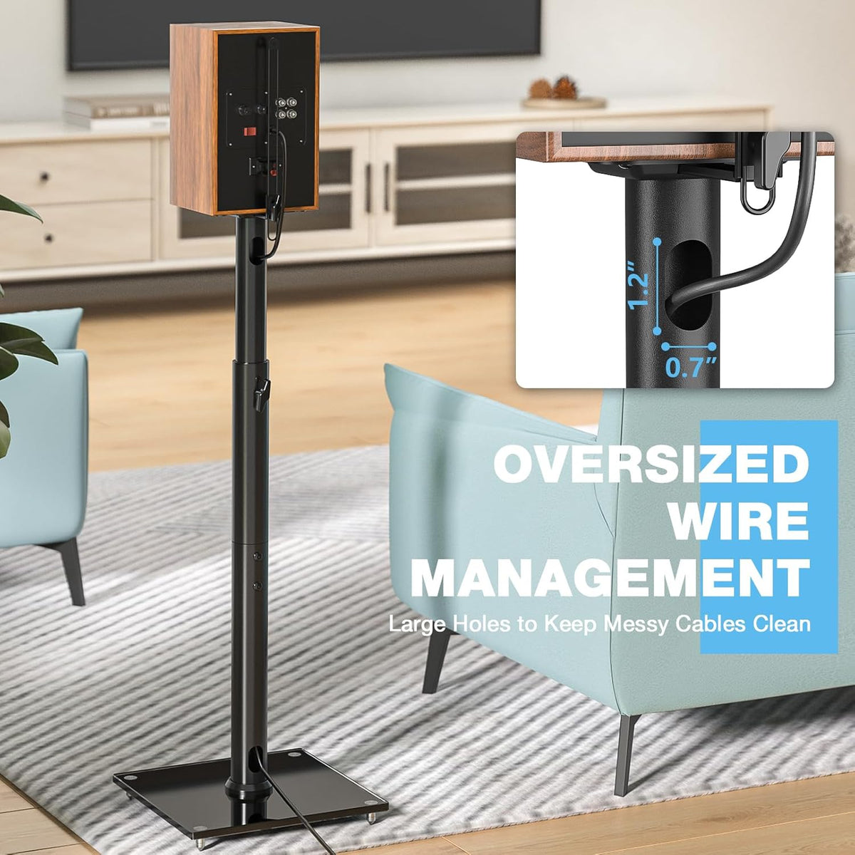 Rfiver Bookshelf Speaker Stands Pair, Height Adjustable Rear Speaker Stands from 32" to 43" with 360° Swivel, 11 lbs Capacity, Set of 2 for Satellite & Small Bookshelf Speakers