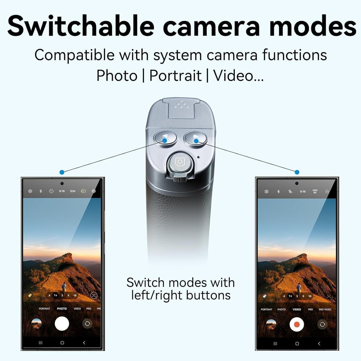 TELESIN° Smartphone Grip Selfie Stick, Bluetooth Mobile Phone Handle Holder, Mobile Phone Shutter Grip with Detachable Remote for One-Handed Control Compatible Samsung Android Video Shooting