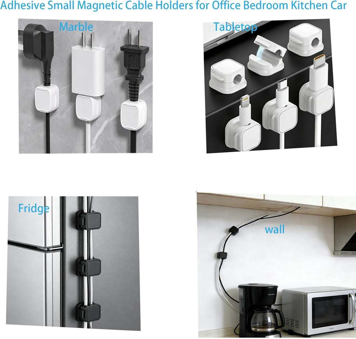 Htydjd 12 PCS Magnetic Cable Clips Cord Holder for Night Stand Magnetic Cable Organizer Desk Adhesive Cord Keepers