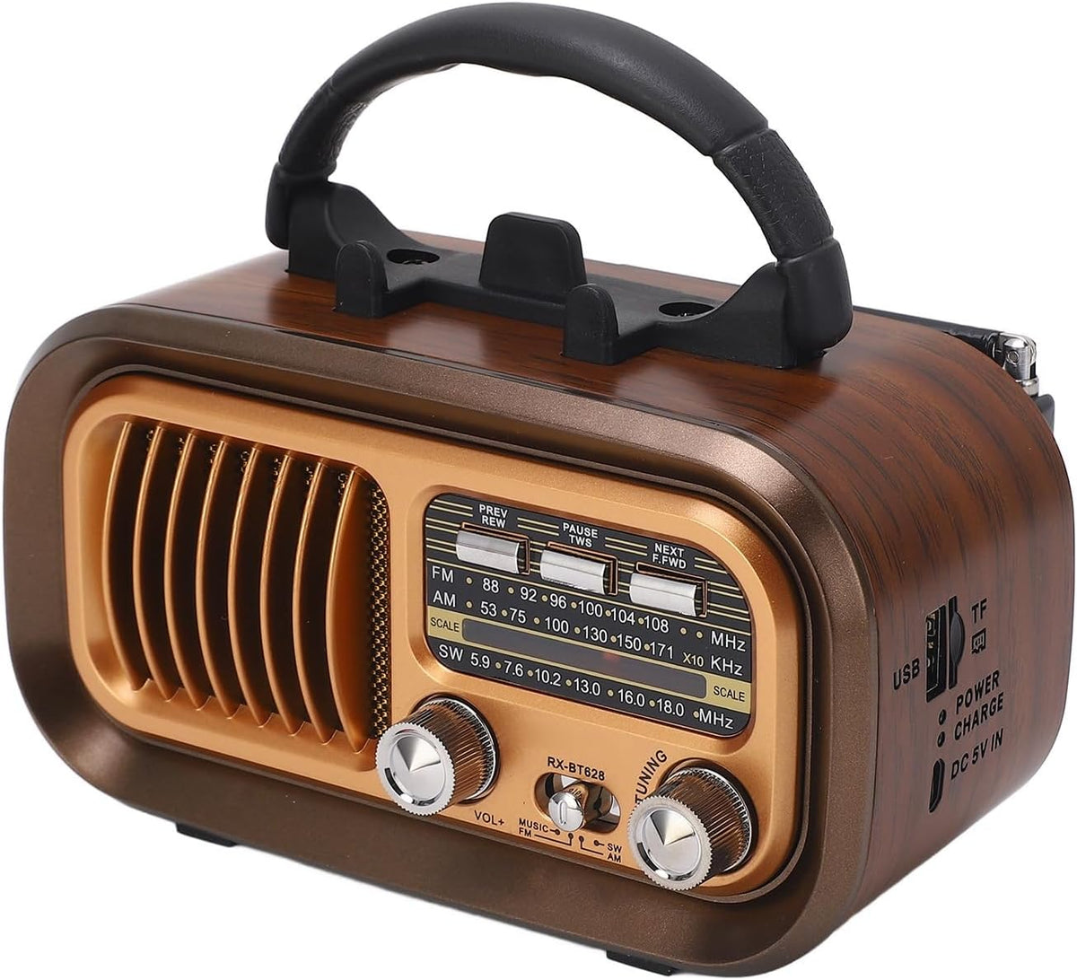 Diyeeni 3 (RXBT628) Portable Vintage Radio Speaker Bluetooth, Multifunctional Design, Bands AM FM Radio, Portable
