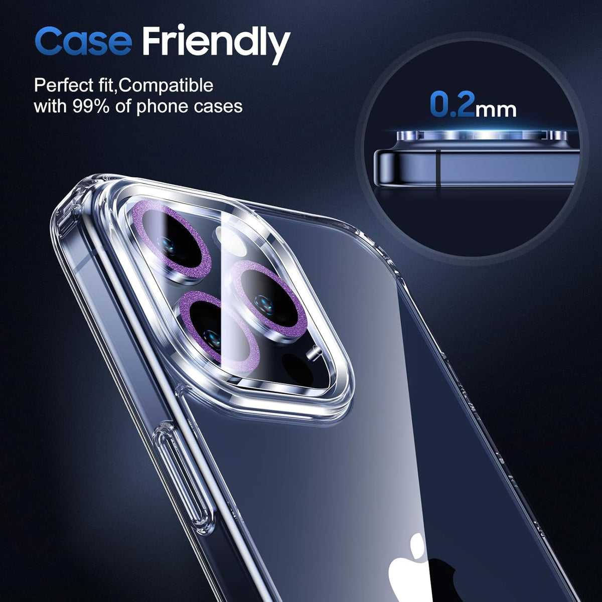 UniqueMe for 3 Pack iPhone 15 Pro/iPhone 15 Pro Max Camera Lens Protector, [Drop Protection] [Case Friendly] 9H Tempered Glass Camera Cover Screen [Update New Version] - Dark Purple