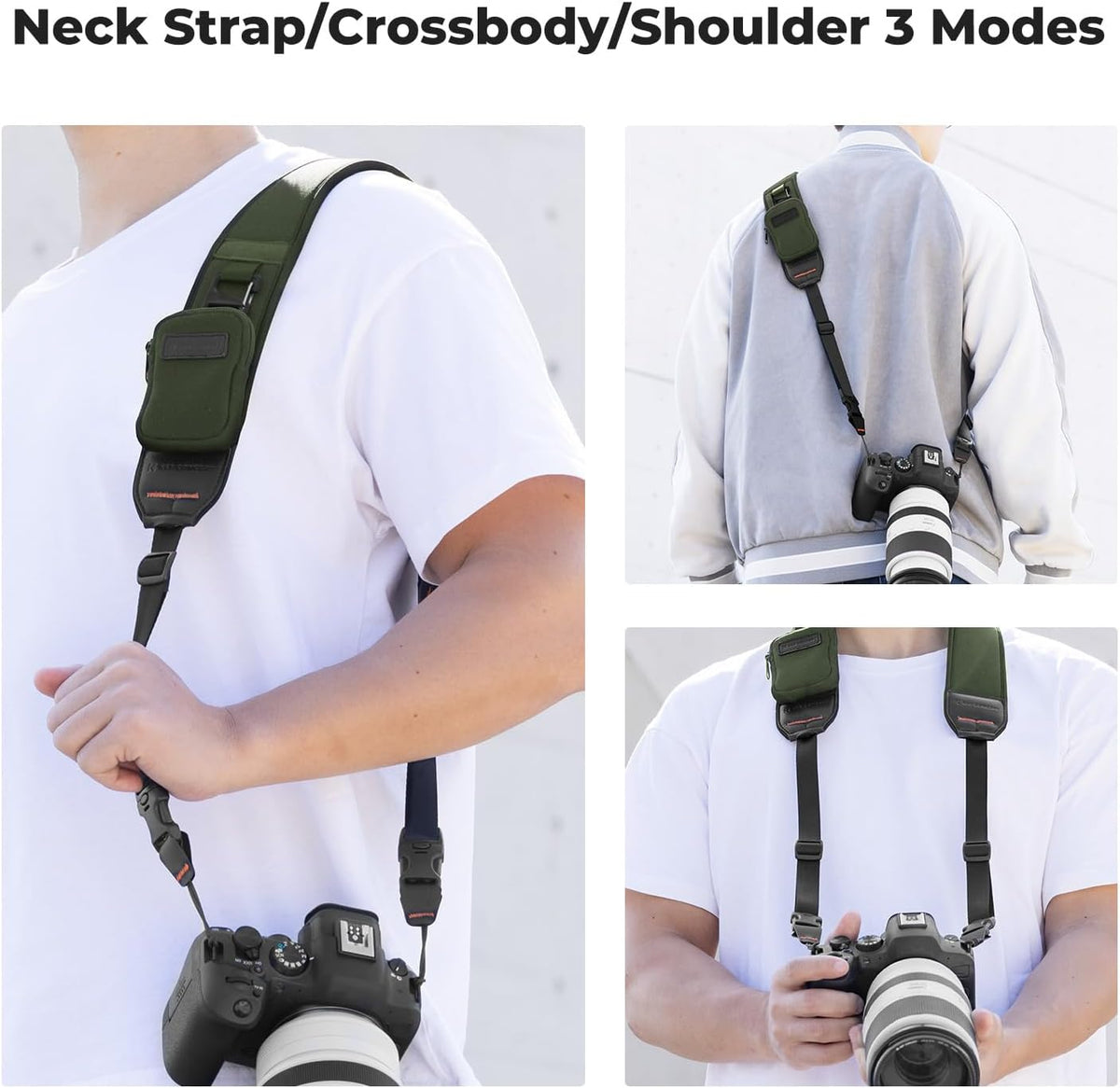 Adjustable Soft Neoprene Camera Neck Strap with Zipped Pockets for Photographers