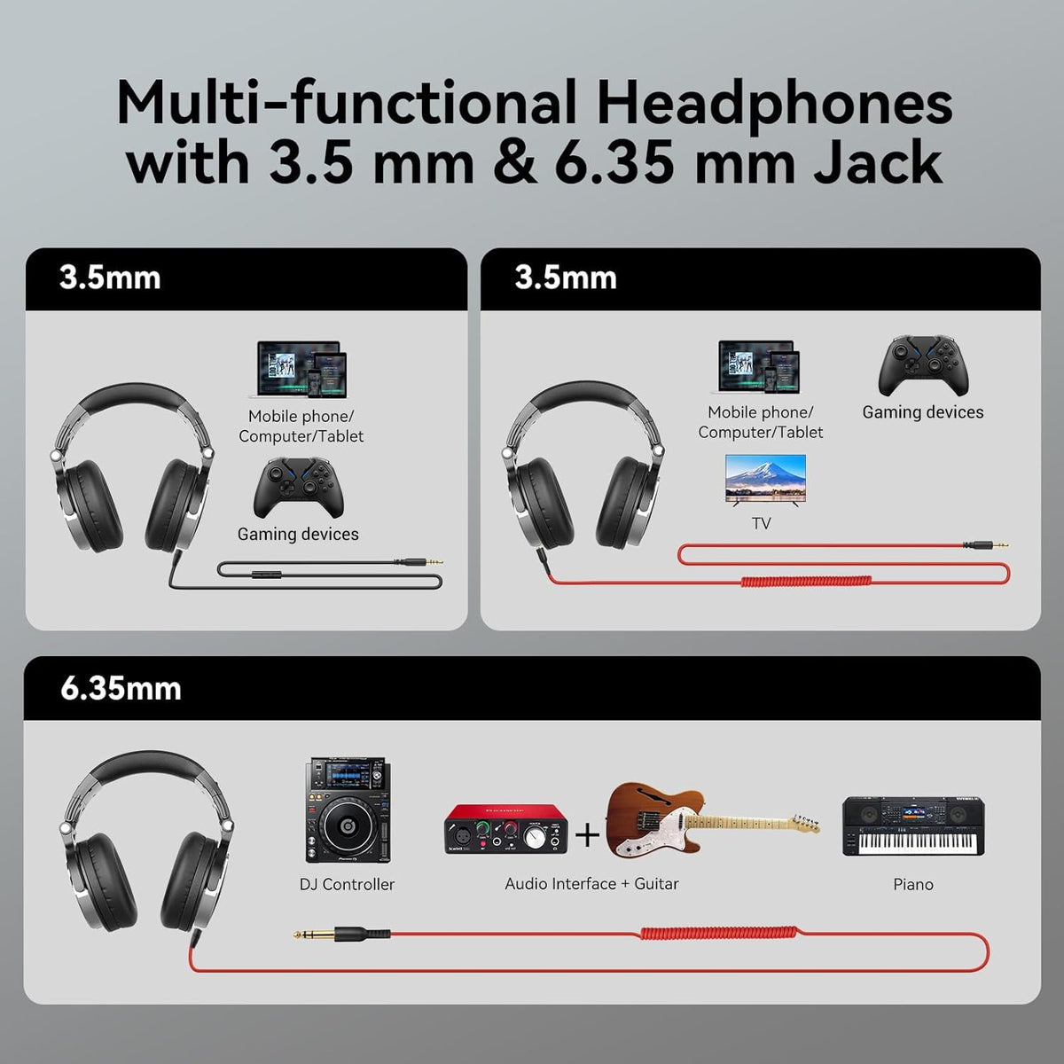 OneOdio Wired Over Ear Headphones Hi-Res Studio Monitor & Mixing DJ Stereo Headsets with 50mm Drivers and 1/4 to 3.5mm Jack for AMP Computer Recording