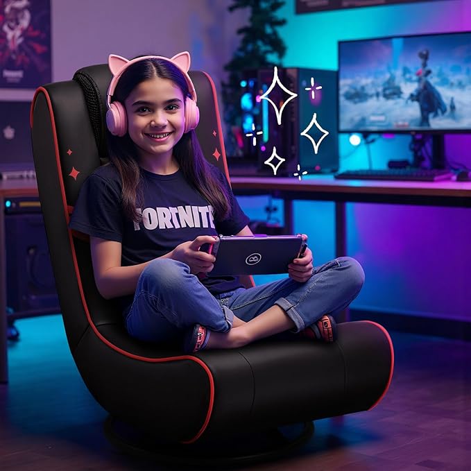GTPLAYER Floor Gaming Chair Foldable Swivel Floor Chairs for Kids Boys Comfy Video Game Seat with 360° Multipurpose for Gamers Bedroom or Game Room (Red)