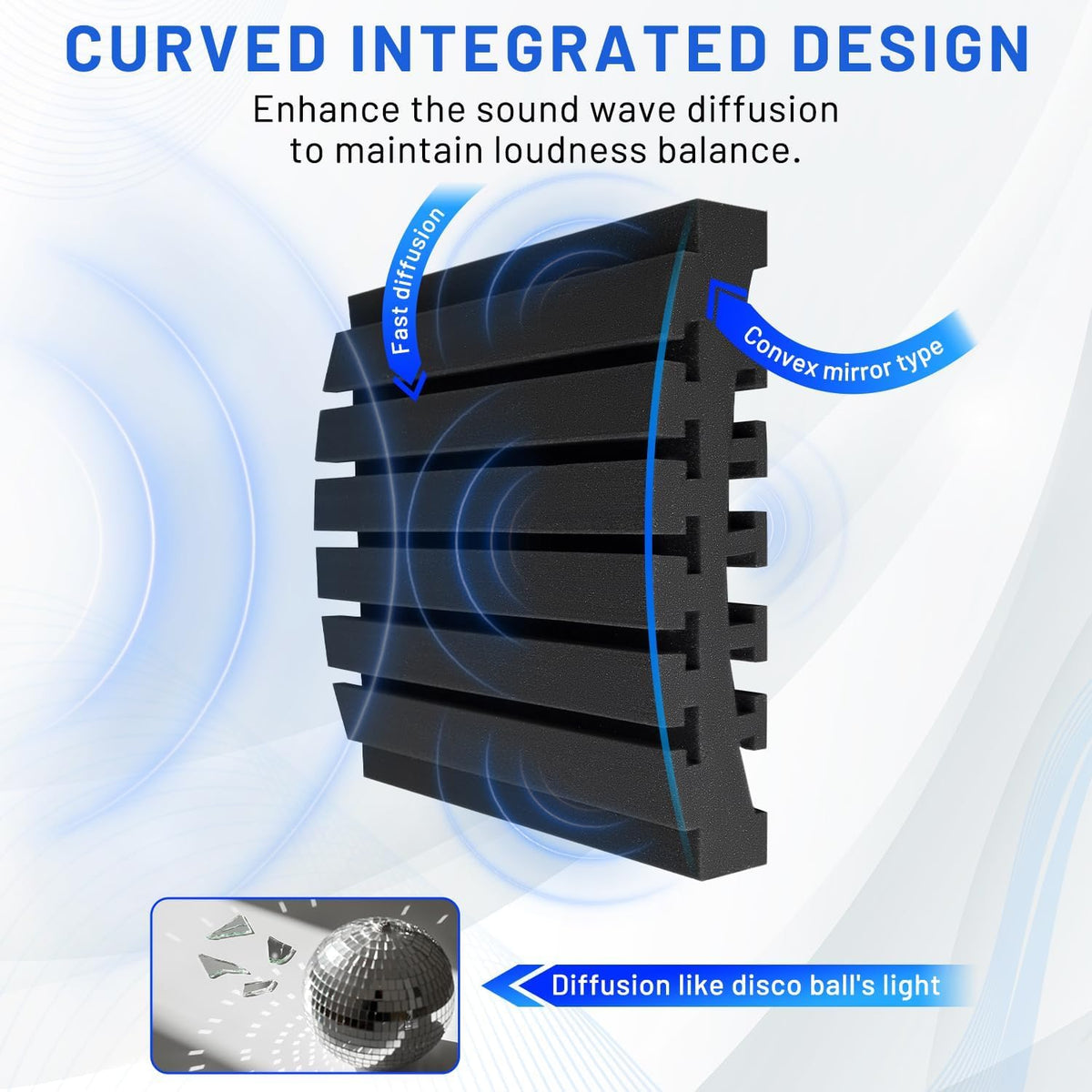 Focusound 36 Pack Curved Acoustic Foam Panels 3" x 12" x 12" Sound Proof Foam Panels Soundproofing Noise Cancelling Wedge Panels for Home Office Recoding Studio with 240 PCS Double-Side Adhesive