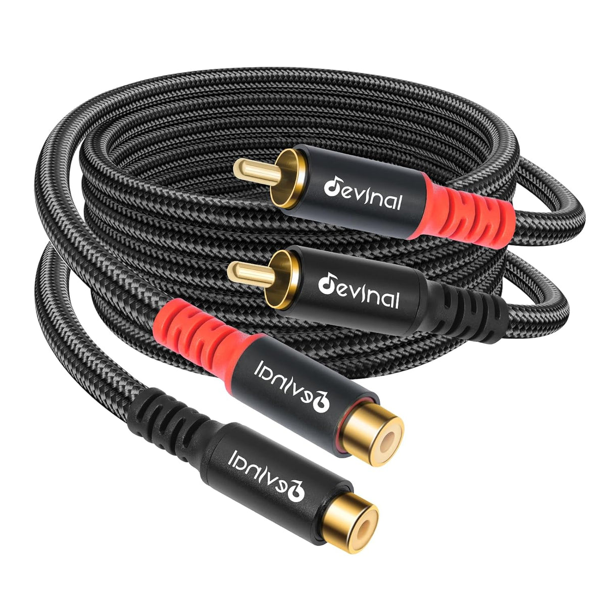Devinal RCA Female to Male Extension Cable - Premium Audio Extender Cord for High Sound Quality & Durability, Compatible with Home Theater, TV, Soundbar - 10ft/3m