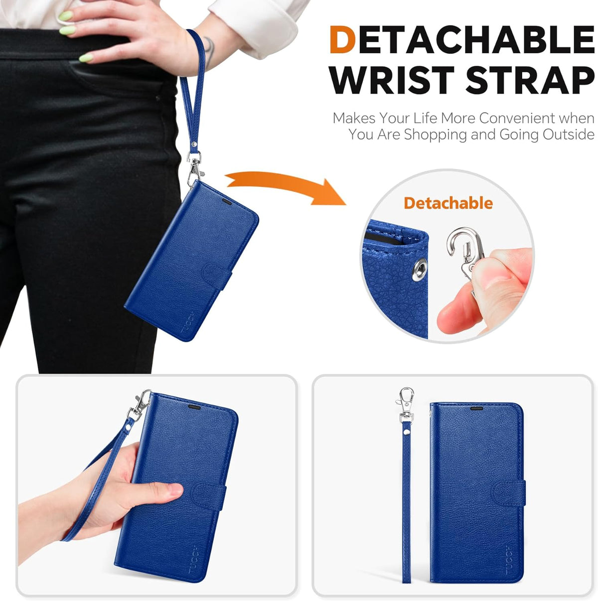 TUCCH Case Wallet for Galaxy S25 Plus, Removable [2 in 1] [Wireless Charging] Wrist Strap PU Leather Magnetic Stand RFID Blocking [4 Card Slots] Detachable Folio for Galaxy S25 Plus 6.7", Klein Blue