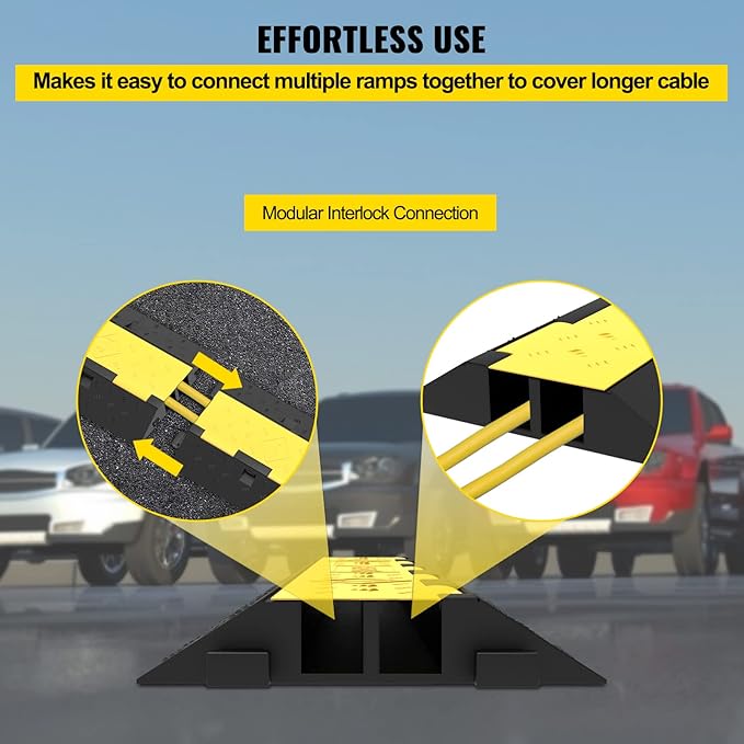 VEVOR Cable Protector Ramp, 4 Packs 2 Channels Rubber Modular Speed Bumps Rated 11000 LBS Load Capacity, Protective Wire Cord Ramp Driveway Rubber Traffic Speed Bumps Hump Cable Protector