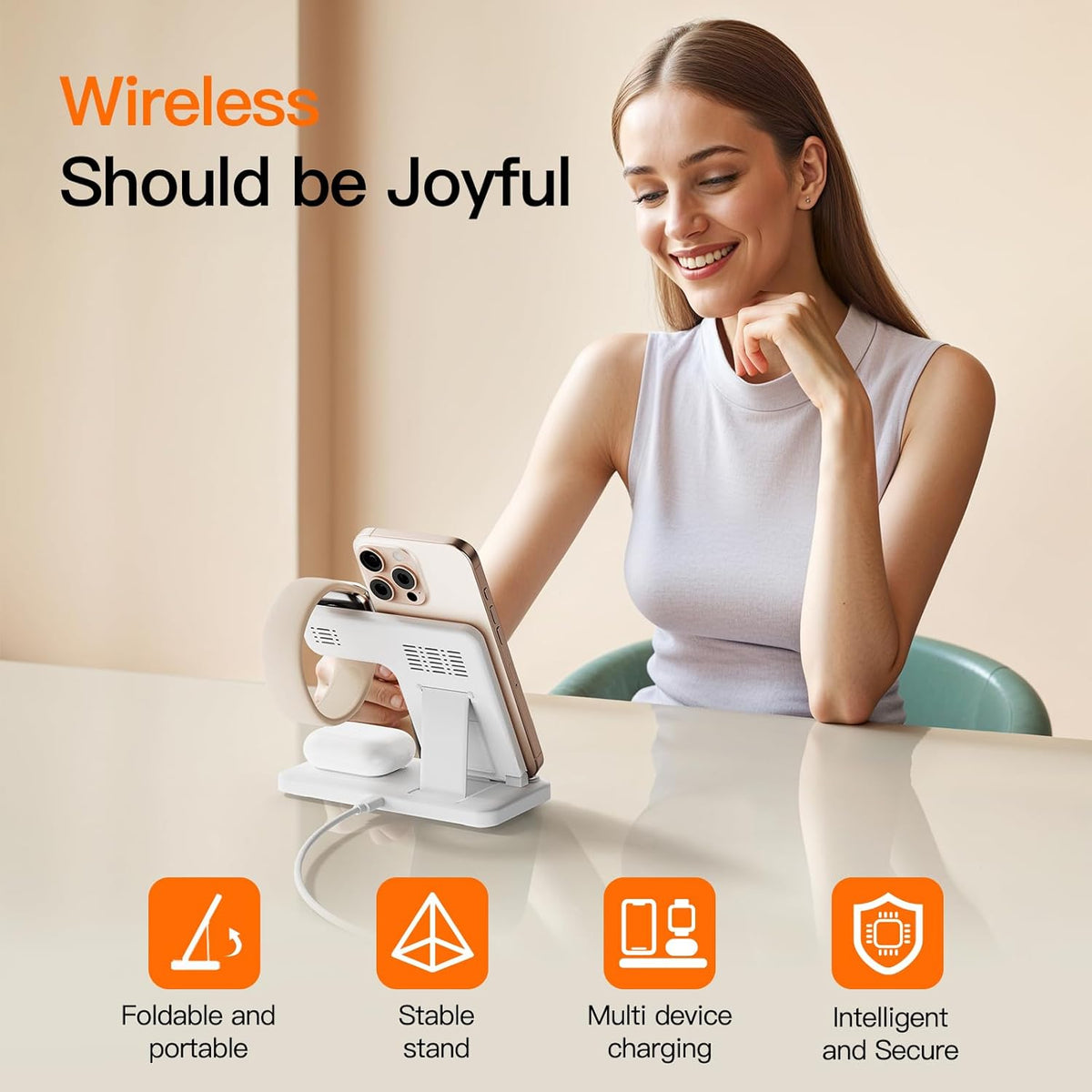 2025 3 in 1 Wireless Charger for iPhone 16 15 14 13 12 11 XR 8, Apple Charging Station for Apple Watch 10/9/Ultra/8/7/SE/6/5/4 & AirPods Series, Wireless Charging Station for Multiple Devices Apple