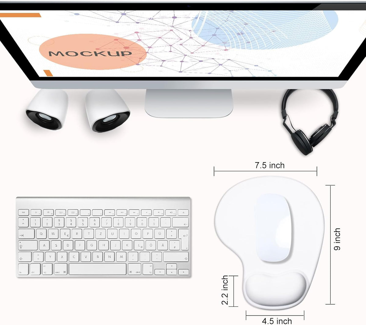 JIKIOU Mouse Pad, 2 Pack Ergonomic Mouse Pads with Comfortable Gel Wrist Rest Support and Smooth Cloth, Non-Slip PU Base for Easy Typing Pain Relief Durable and Easy to Clean Small White