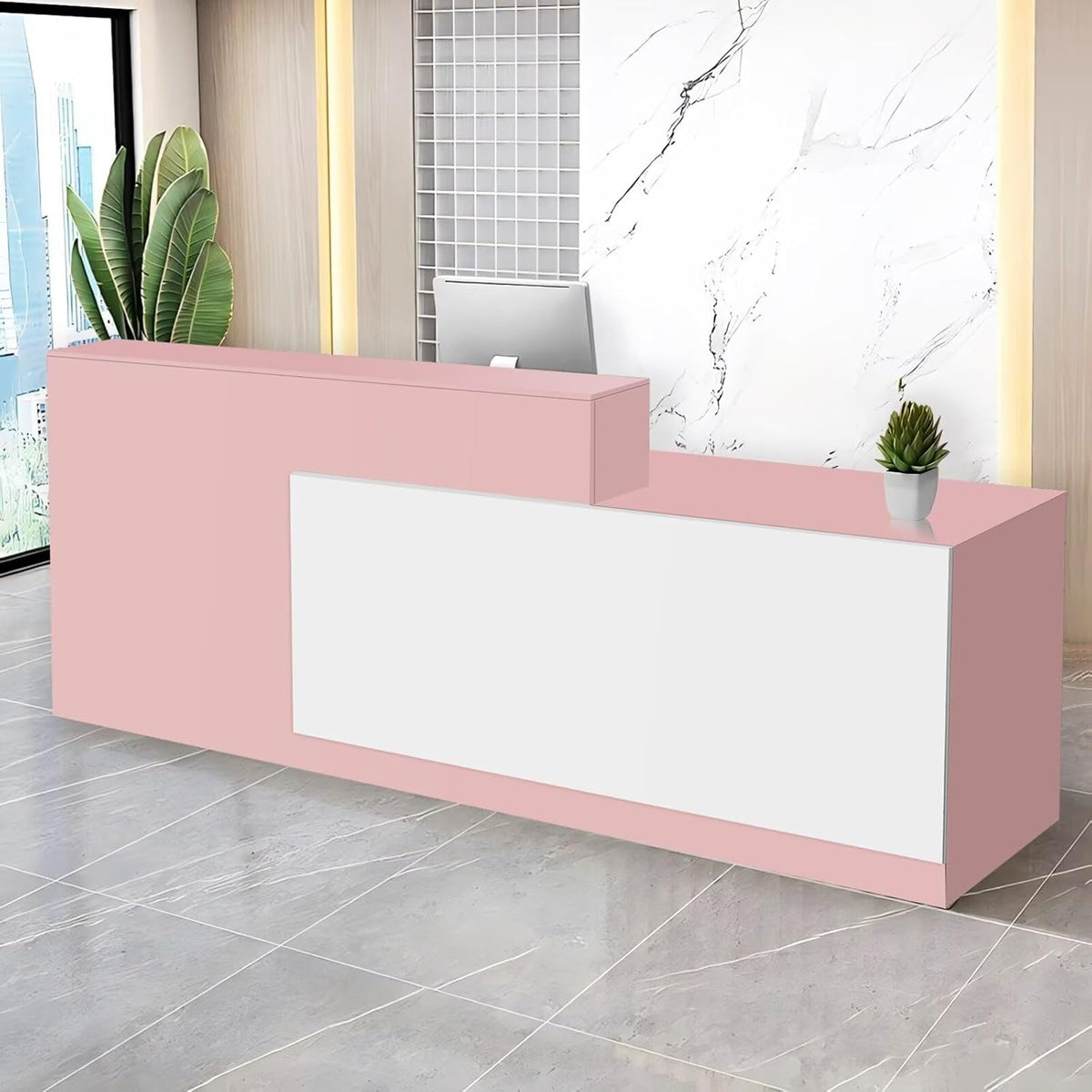 Reception Desk with Counter Modern Checkout Counter with Lockable Drawer Keyboard Tray Receptionist Desk for Office Salon Reception Table T Right 51inch/130cm