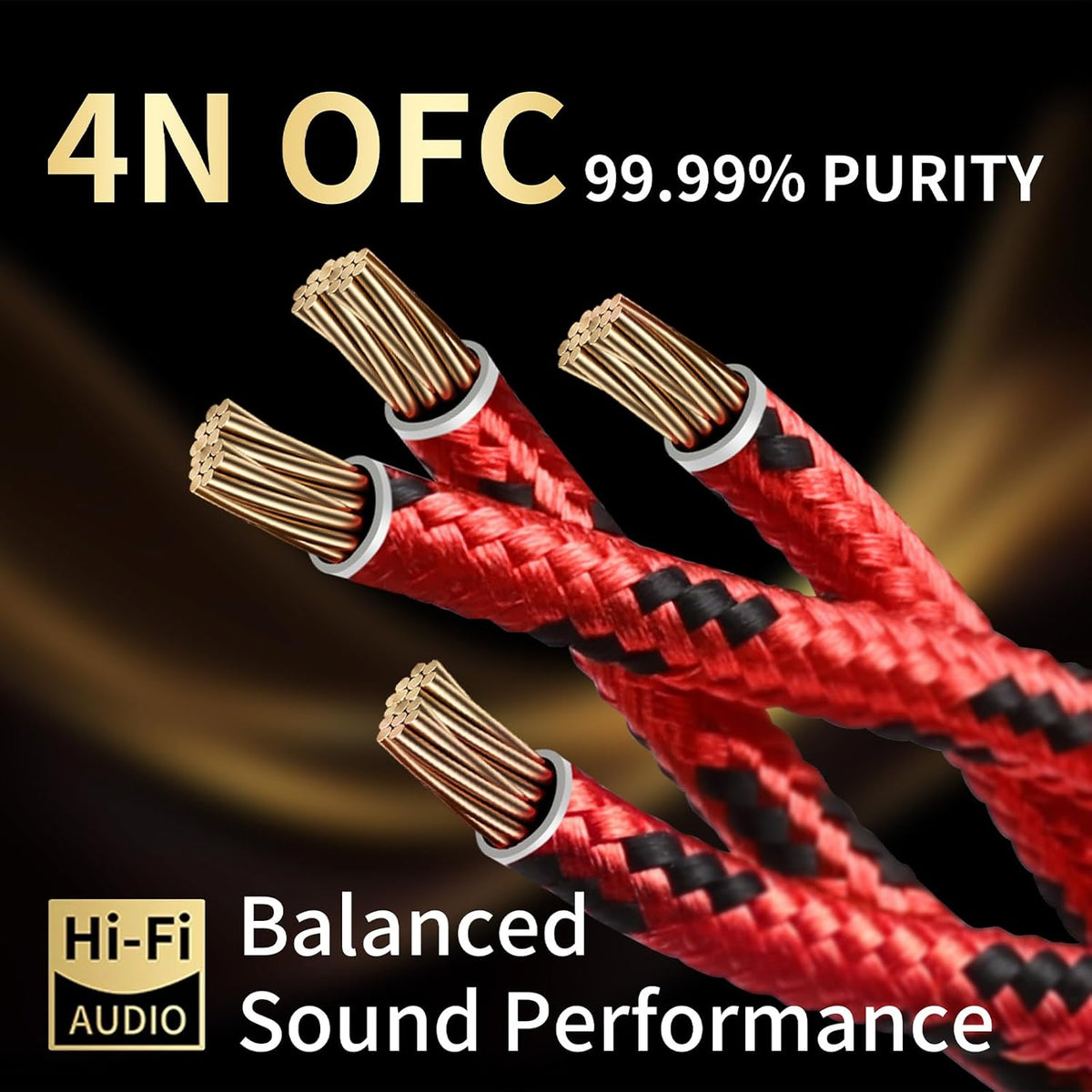 12 AWG Audiophile HiFi Speaker Audio Cable–4N OFC Core,24K Gold-Plated Banana Plugs with Nylon Braid,Compatible with Amplifier,Speakers,AV Receiver & Home Theater(9.84ft/3m) 2-Pack
