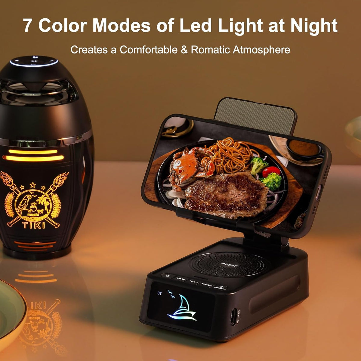 Gifts for Men Women, Cell Phone Stand with Bluetooth Speaker Led Light, Unique Gifts for Dad Him Husband Boyfriend, Cool Gadget Compatible with iPhone/Android, Ideal Gifts for Christmas