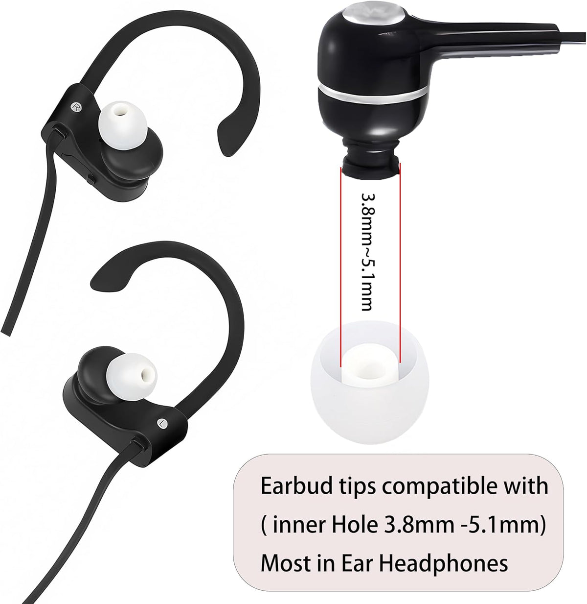 Silicone Replacement Earbud Tips Earbud Caps Fit Most in-Ear Earbuds(Inner Hole 3.8mm -5.1mm) Headphone Ear Tips Earbud Covers 9 Pairs S M L