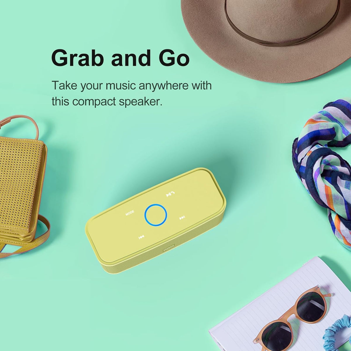 DOSS SoundBox Touch Wireless Bluetooth Speaker with 12W HD Sound and Bass, IPX5 Water-Resistant, 20H Playtime, Handsfree, Portable for Office, Home, Outdoor, Travel-Yellow