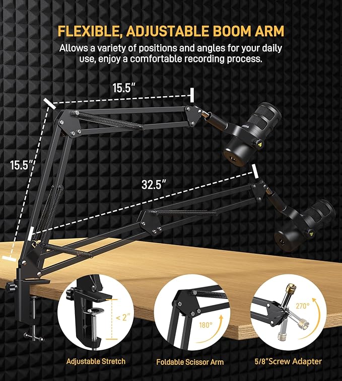 MAONO XLR Podcast Dynamic Microphone Cardioid Studio Mic with Boom Arm for Vocal RecordingStreamingGaming Voice Isolation Technology Metal Mic Works for Audio Interface Mixer