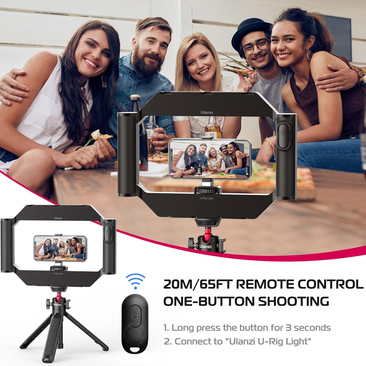 ULANZI Smartphone Video Rig with Light, U-Rig Light Cell Phone Handheld Stabilizer with Ring Light 2500K-9000K CRI 90+ for Filmmaking Live Steam YouTube Video Recording, with 5000mAh Build-in Battery