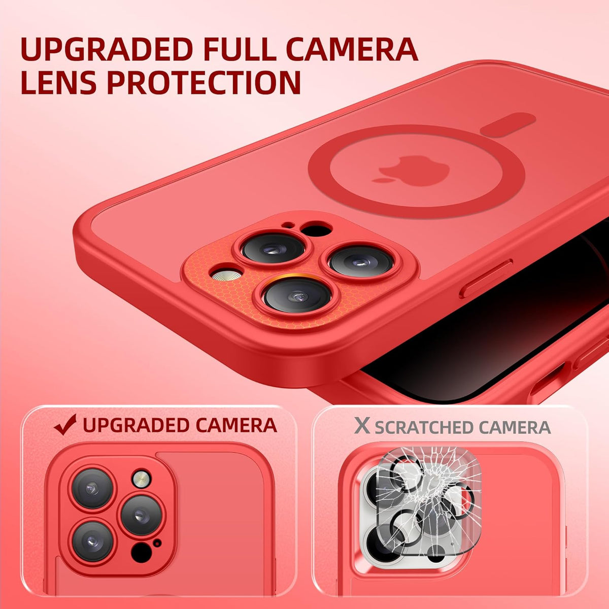 BERFY Magnetic for iPhone 14 Pro Max Case, Compatible with MagSafe, Built-in Privacy Screen Protector and Upgraded Camera Protection, Anti-Spy Full Body Shockproof Phone Case for 14 Pro Max 6.7", Red