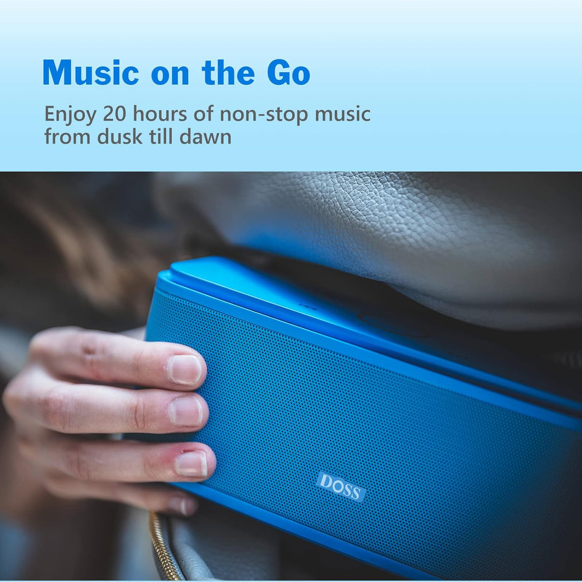 DOSS SoundBox Touch Wireless Bluetooth Speaker with 12W HD Sound and Bass, IPX5 Water-Resistant, 20H Playtime, Handsfree, Portable for Office, Home, Outdoor, Travel-Blue