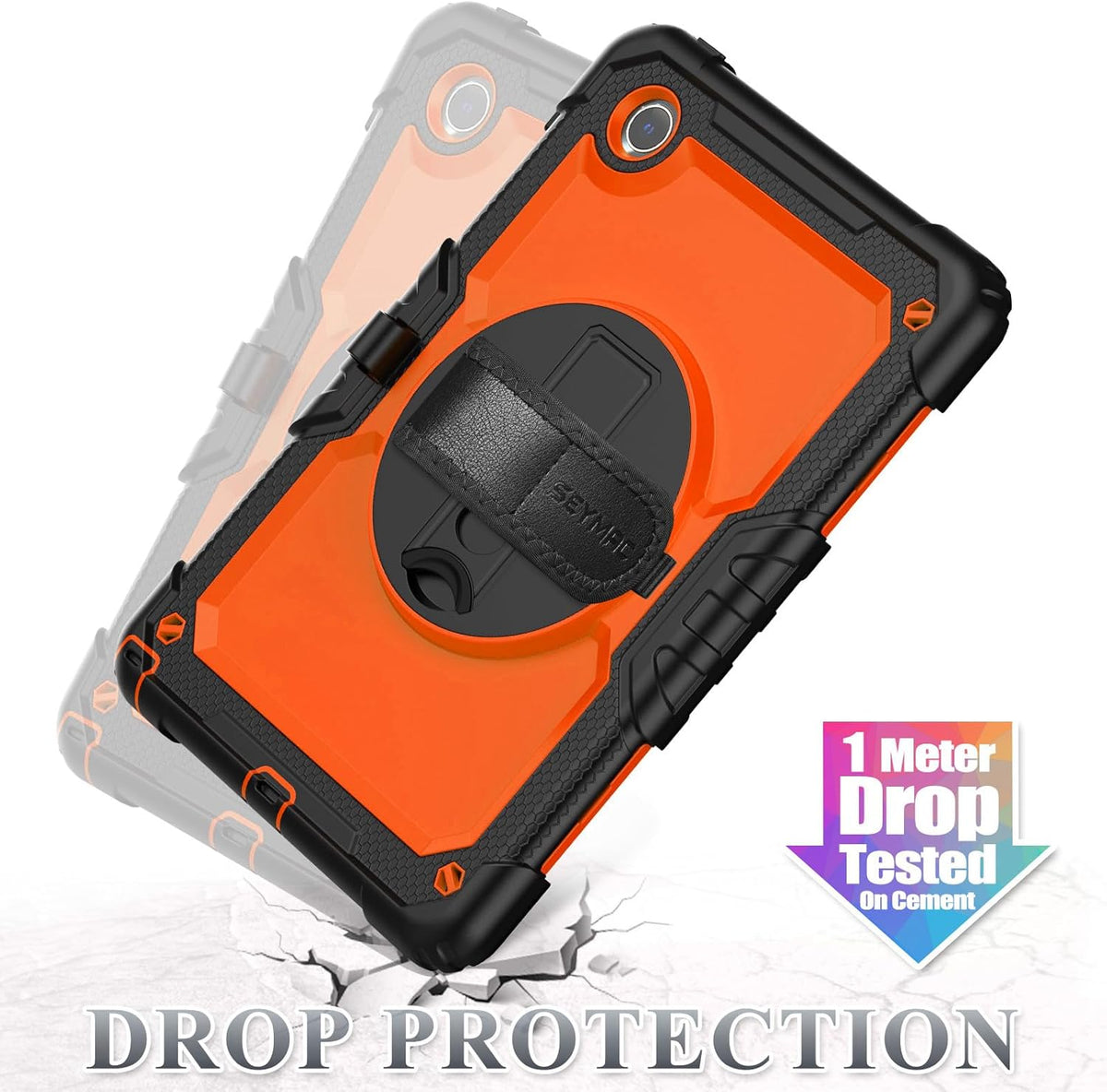 SEYMAC stock Tablet Case for Lenovo Tab M11 (TB-330FU/TB-330XU) 11 inch Drop-Proof Protection Cover with 360° Rotate Stand & Strap [Pen Holder] & Screen Protector/K11/Xiaoxin Pad 2024, Orange+Black