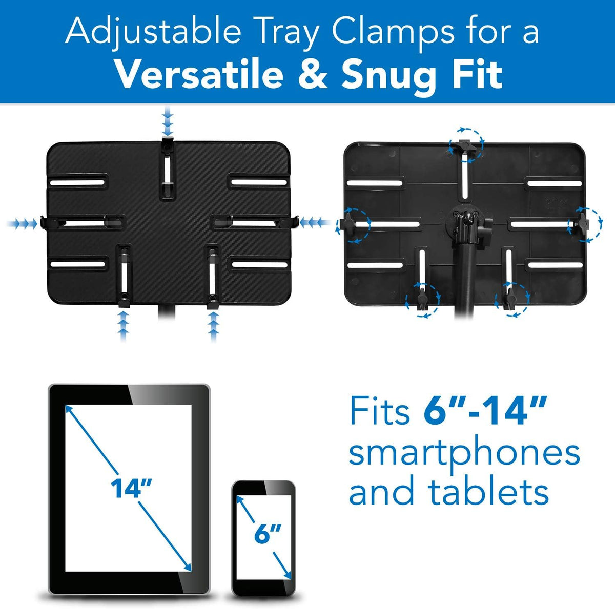 Mount-It! Tablet Pole Mount | Universal Full Motion Holder for iPad, Phone or Tablet | C-Clamp Base | Fits 6-14 Inch Screens