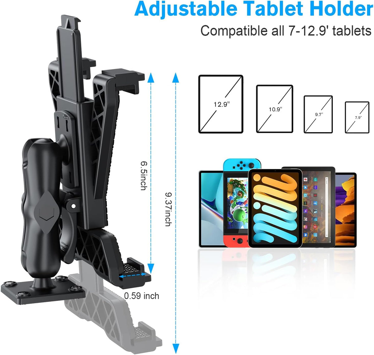 PLDHPRO Tablet Holder for Truck Heavy Duty Drill Base iPad Car Mount Stand for Dashboard Wall