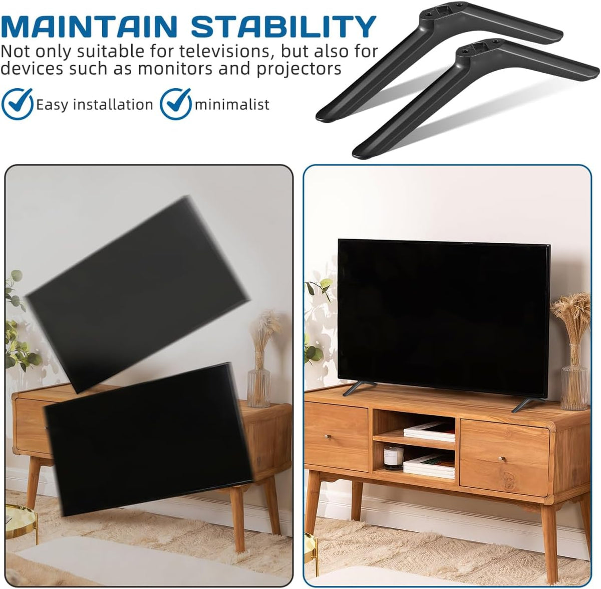 Abaodam 32 Inch Universal Tv Stand Legs Replacement Feet with Screws for Smart Tvs Tabletop Base Pedestal Stand Mount