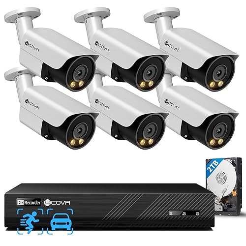 4COVR PoE Security Camera System, 2 Way Audio Talk & Smart Color Night Vision, 6X 8MP Bullet PoE IP Camera IP67 Smart Human/Vehicle Detection, 8CH 4K