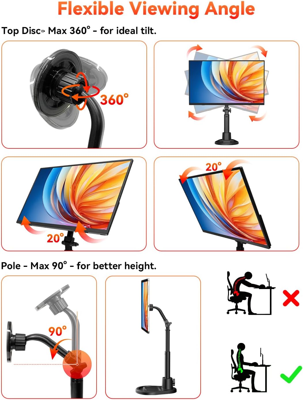 HotYeah 15.6-inch Adjustable Portable Magnetic Stand Holder for Portable Monitor/iPhone/Tablet, Stand Mount for iPad