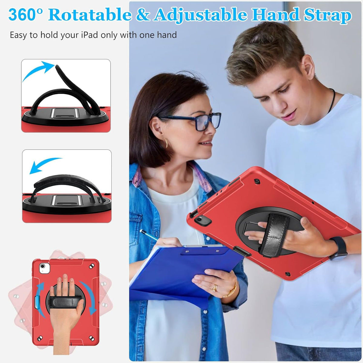 Case for iPad Air 13 Inch M3 2025 & M2 2024: Military Grade Cover for iPad Pro 12.9 6th/5th/4th/3rd Generation W/Screen Protector- Stand- Pencil Holder- Handle- Shoulder Strap- Red