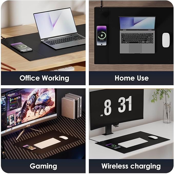 Magnetic Mouse Pad with Wireless Charging 23.4'' x 15.6'' Extra Large Desk Pad Waterproof and Scratch-Resistant Mousepad Charcoal Black Computer Mouse Mat for MacBook PC Laptop