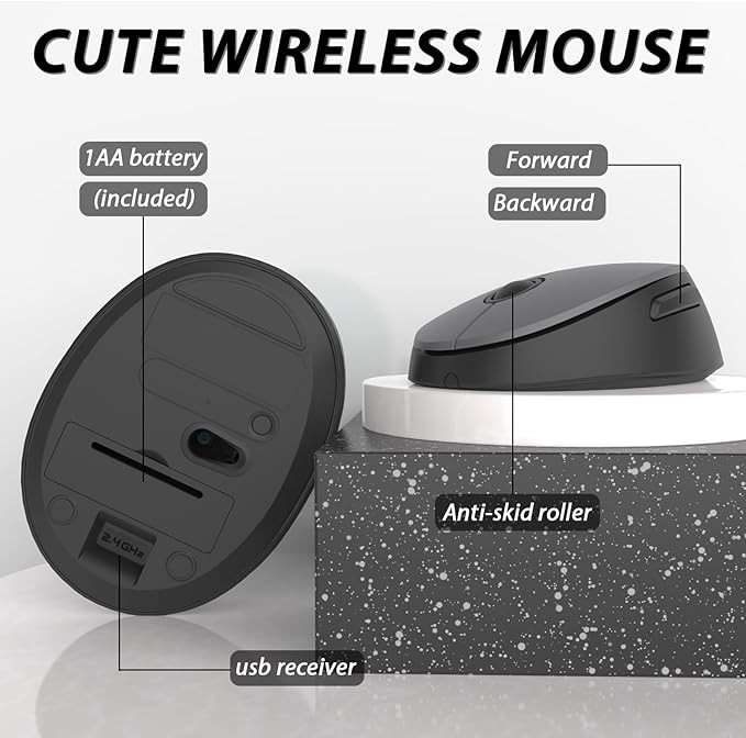 Wireless Keyboard Mouse Combo Colorful Mouse and Keyboard Combo 104 Keys Cute Wireless Keyboard with Number Pad for Windows Computer PC Notebook Laptop (Grey)