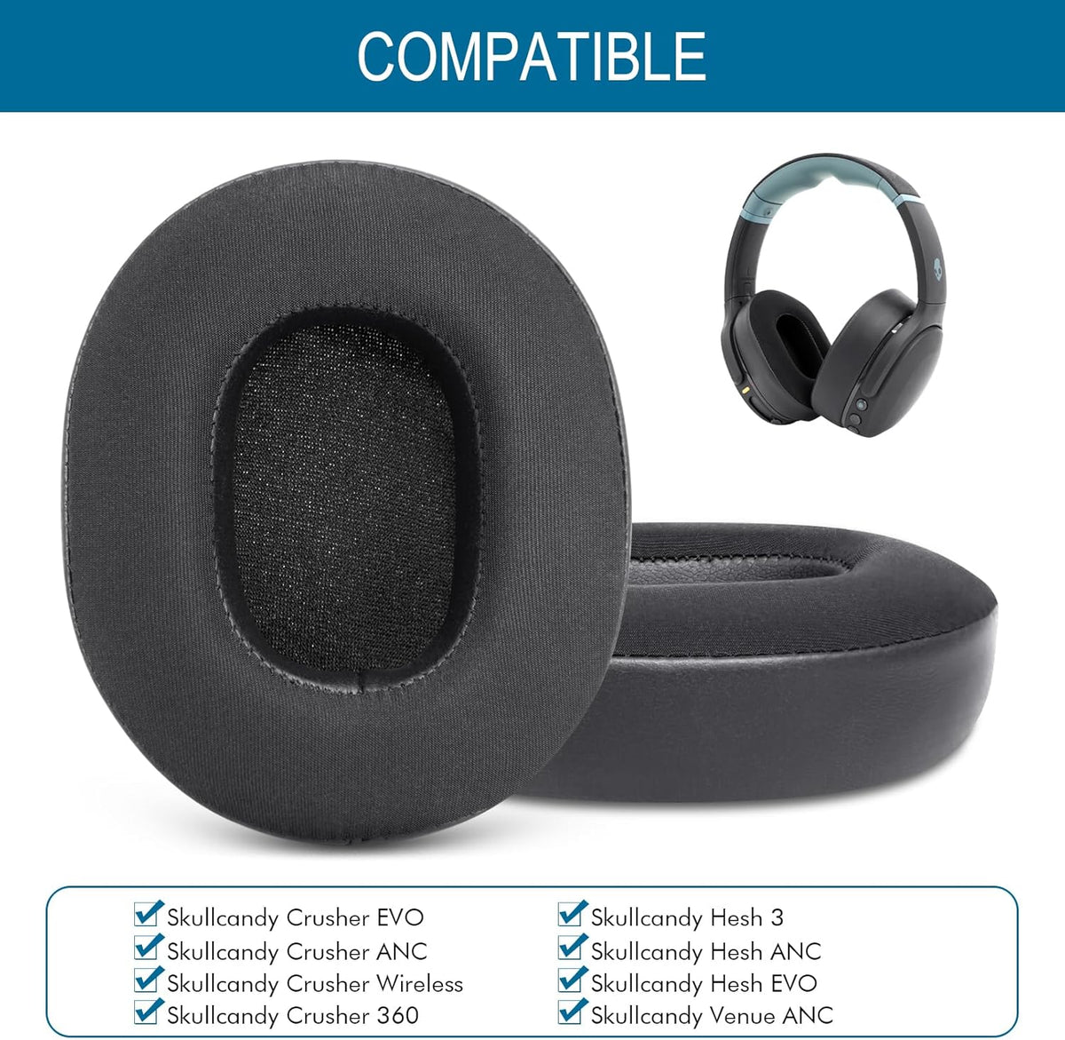 GEVO Ear Pads Replacement for Skullcandy Hesh 3 Hesh EVO Hesh ANC Headphone, Earpads Cushions for Crusher Wireless Crusher Evo Crusher ANC Headset with Protein Leather Memory Foam (Cooling-Gel)