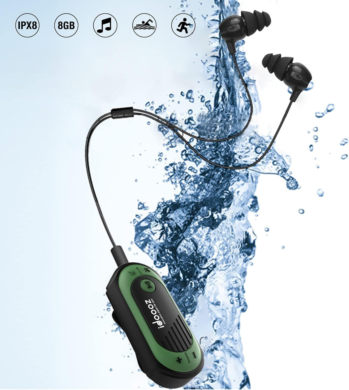 idoooz MP3 IPX8 Swimming Swimming, Waterproof Player, Music Player with Clip, Underwater Music Player with Headphones