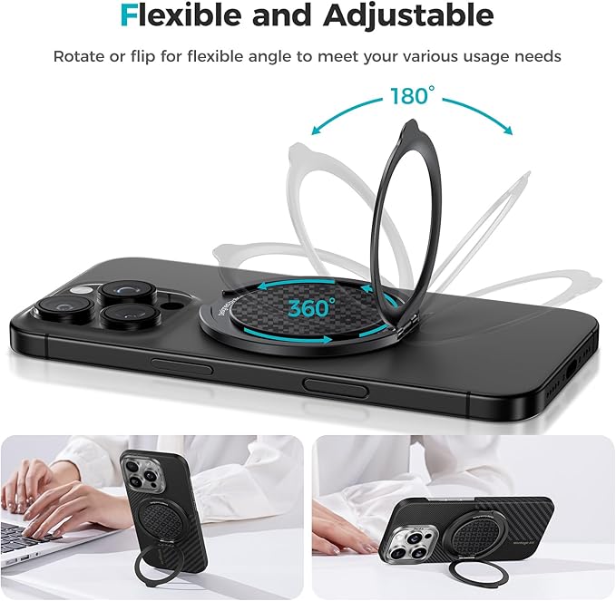 BENKS ArmorPop Magnetic Phone Grip & Stand for MagSafe, 360° Rotation Adjustable Phone Ring Holder for iPhone 17/16/15/14/13/12 Series, Durable Kevlar Design