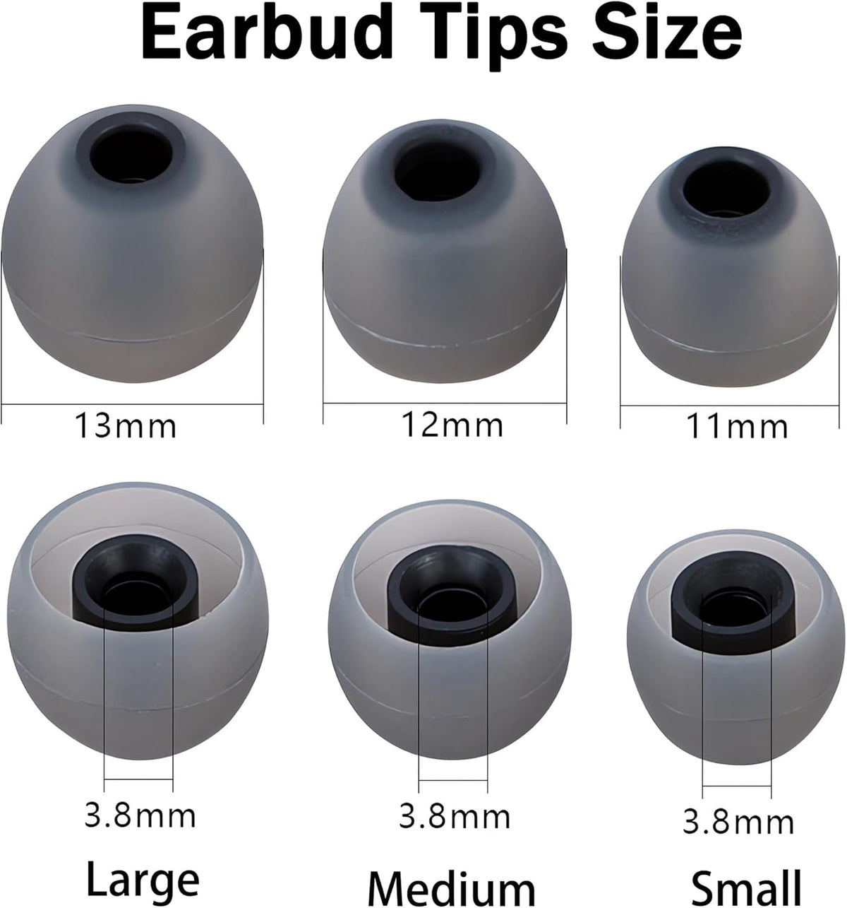 Silicone Earbud Tips Replacement Ear Tips Earbud Covers Fit Most in-Ear Earbuds(Inner Hole 3.8mm -5.1mm) Headphone Earbud Rubber Tips9 Pairs S M L